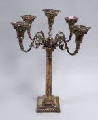 EARLY TWENTIETH CENTURY ELECROPLATED CORINTHIAN COLUMN CANDLESTICK with REMOVABLE scrolliated four-