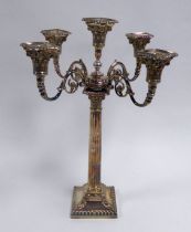 EARLY TWENTIETH CENTURY ELECROPLATED CORINTHIAN COLUMN CANDLESTICK with REMOVABLE scrolliated four-