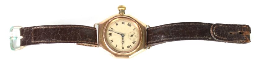 GENTS VINTAGE GOLD WRISTWATCH with mechanical movement circular silvered roman dial with