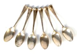 SET OF SIX SILVER COLOURED METAL TEASPOONS, with trefoil tops, (800 mark), 2.87oz