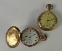WALTHAM ROLLED GOLD HUMNTER POCKET WATCH WITH KEYLESS 15 JEWELS MOVMENT THE WHITE ROMAN DIAL