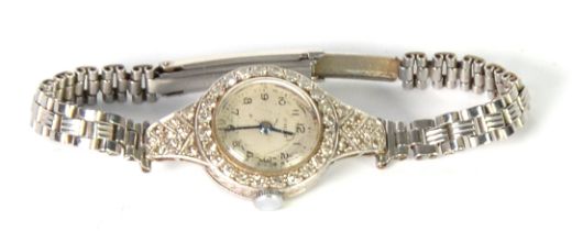 LADY'S BAUME ART DECO PERIOD PLATINUM AND DIAMOND WRISTWATCH, with 17 jewels movement, small