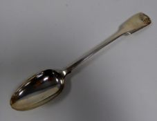 VICTORIAN SILVER LARGE GRAVY SPOON, fiddle and shell pattern, engraved with a leopard's head over