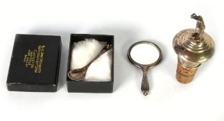 THREE SMALL ITEMS OF SILVER, comprising: MINIATURE HAND MIRROR, SALT SPOON with blue john stone