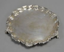 VICTORIAN SILVER SALVER BY MARTIN BROTHERS, with plain centre, shell capped moulded border and