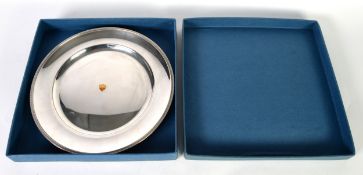 BOXED ITALIAN SILVER COLOURED METAL (800 STANDARD) AND ENAMELLED PLATE, of typical form with