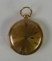 18ct GOLD DRESS POCKET WATCH with key wind movement, 'gold' roman dial, engine turned case, 1 3/