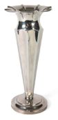 EDWARDIAN SILVER LARGE TRUMPET SHAPED FLOWER VASE, with crimped turned-over top, broadly fluted