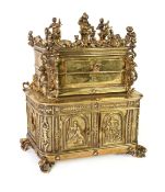 19th CENTURY SILVER GILT CASKET, the upper portion fitted with a drawer, the lower portion with