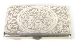 LATE VICTORIAN SILVER NOTE CASE, oblong and floral and foliate scroll engraved, with light tan