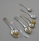 VICTORIAN ENGRAVED SILVER CHILD’S SPOON, London 1871, together with FIVE VICTORIAN AND LATER