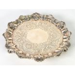 VICTORIAN SILVER SMALL SALVER, of typical form with engraved floral centre, shell capped moulded