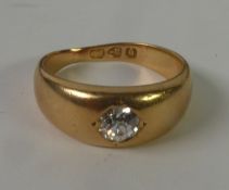 LATE VICTORIAN 18ct GOLD RING, gypsy set with an old cut solitaire diamond, approximately .5ct,