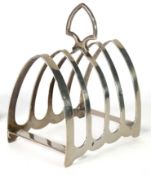 SILVER FOUR DIVISION TOAST RACK, lancet shaped with arrowhead handle, 3 /34in (9.5cm) long, makers