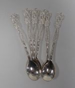 SET OF SIX GREEK SILVER COLOURED METAL (830 mark) TEASPOONS, with embossed and pierced cast