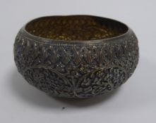 19th CENTURY NORTHERN INDIAN SILVER COLOURED METAL SMALL CIRCULAR CUSHION SHAPED BOWL, (from the