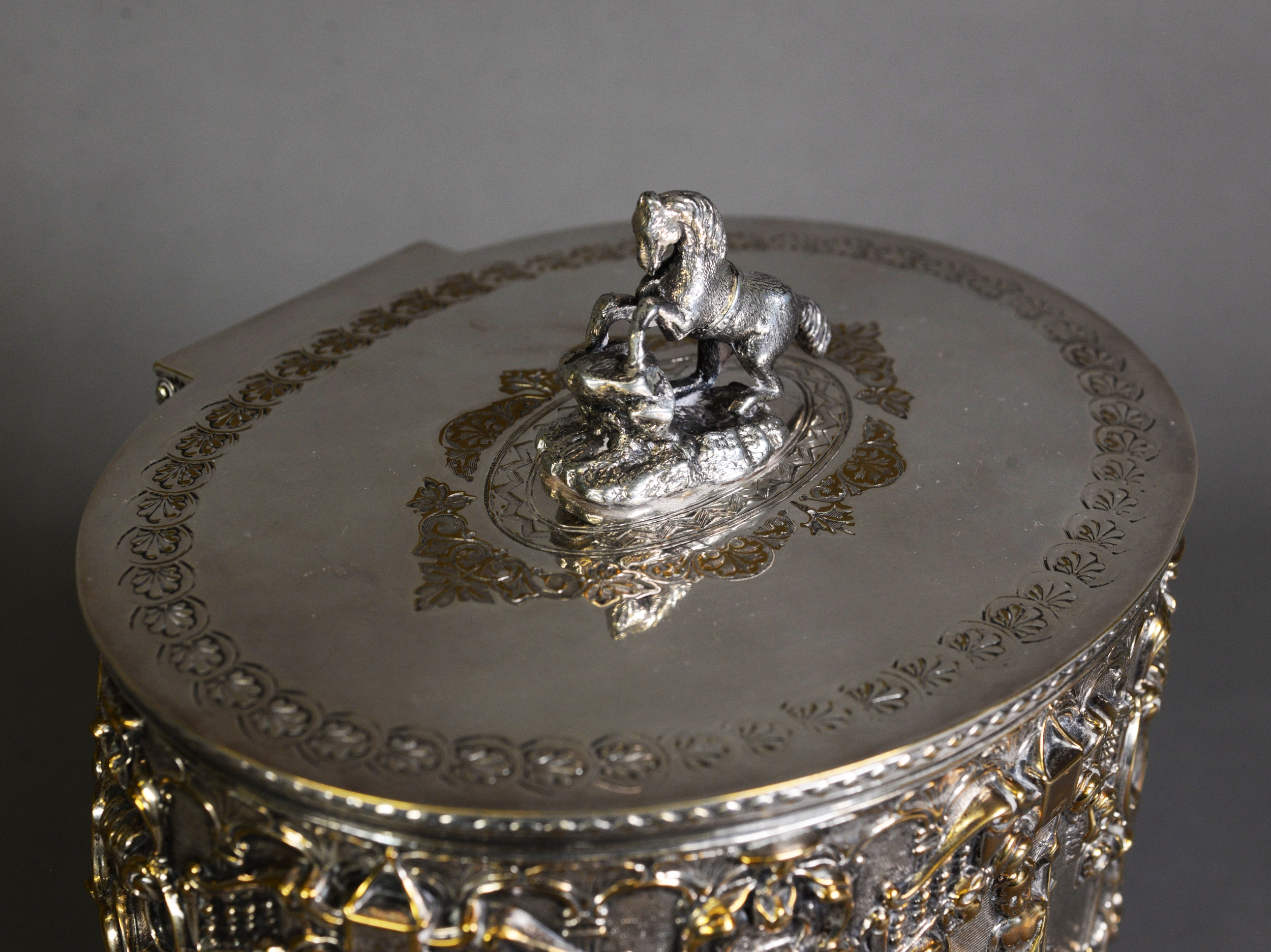 IMPRESSIVE VICTORIAN ELECTROPLATED BISCUIT BARREL, of oval form with acanthus capped feet and - Image 7 of 7