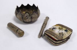 PROBABLY INDIAN, HEAVILY ENGRAVED SMALL BOWL, of circular petal form, decorated with floral