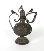 EARLY 19th CENTURY NORTHERN INDIAN MUGHAL SILVER COLOURED METAL OPIUM WATER FLASK (Chuski), finely