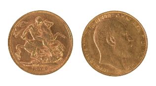 EDWARD VII 1909 GOLD FULL SOVEREIGN, Melbourne mint