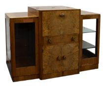 EPSTEIN STYLE BURR WALNUT cocktail display cabinet and matching vinyl store with bakelite handles