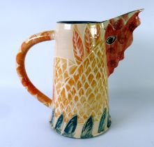 IRENA SIBRIJNS, LARGE POTTERY JUG, of tapering form with loop handle and shaped spout, decorated