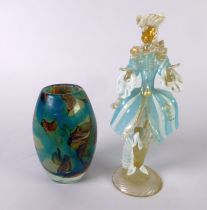 MDINA, MALTA, COLOURED GLASS OVULAR VASE, 6in (15.2cm) high and a good MURANO GLASS FIGURE with