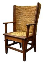 GOOD 19th CENTURY CHILD'S ORKNEY CHAIR, with reeded back and rattan seat, 33 3/4in (86cm) high