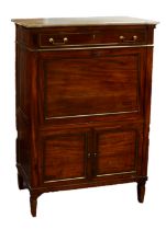 FRENCH THIRD EMPIRE PERIOD MAHOGANY AND ORMULU BUREAU A ABBATANT, with oak lined drawers, the marble