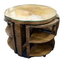 EPSTEIN BROTHERS ART DECO nest of tables, with serpentine top and quarter tables beneath 29 1/2" (