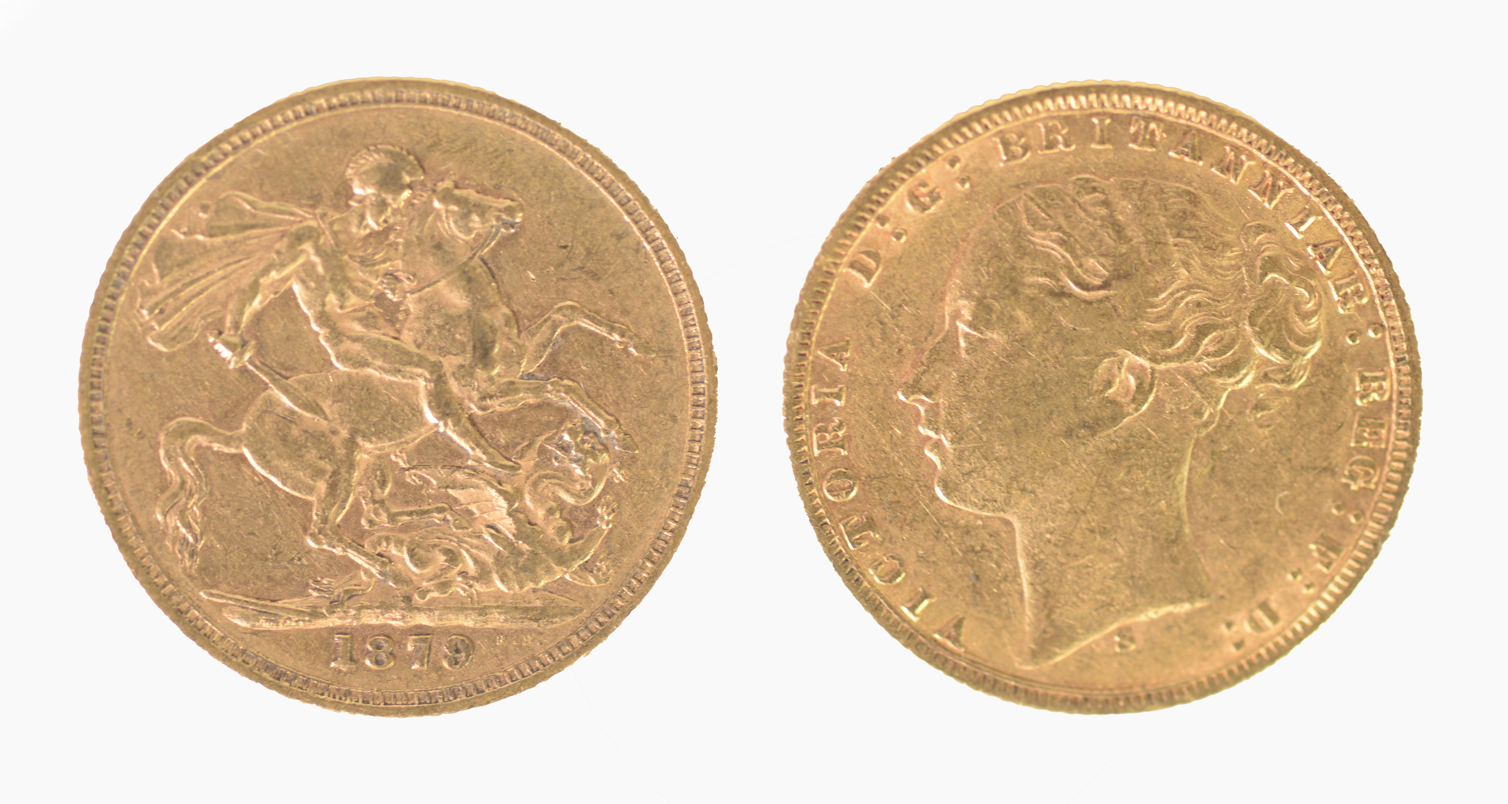 VICTORIAN 1879 GOLD FULL SOVEREIGN, young head and St George inverted, Sydney mint, (VF)