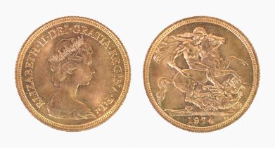 QUEEN ELIZABETH II 1974 GOLD UNCIRCULATED FULL SOVEREIGN