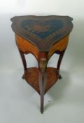 UNUSUAL LOUIS XVI STYLE WALNUT SPADE SHAPED VASE OR TORCHERE STAND, with Sorrento marquetry