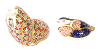 TWO ROYAL CROWN DERBY china paper weights decorated in Imari palette 'Walrub' 4 1/2" (13.01cm)