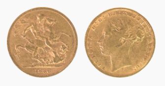 VICTORIAN 1886 GOLD FULL SOVEREIGN, young head and St George inverted, Melbourne mint (EF)