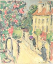 UNATTRIBUTED (EARLY TWENTIETH CENTURY) OIL ON RELINED CANVAS Continental street scene with figures