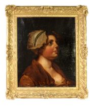 UNATTRIBUTED (NINETEENTH CENTURY) OIL ON CANVAS Bust portrait of a young woman with cotton bonnet