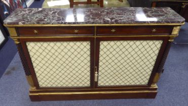 IN THE MANNER OF THE LONDON CABINET MAKER JOHN McLEAN, ENGLISH REGENCY HALL CABINET WITH MARBLE TOP