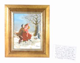 MARLENE SADRAN-FRIGOLI (b.1942) OIL PAINTING ON CANVAS Winter landscape with an amorous couple