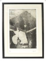 BUTT (TWENTIETH/ TWENTY FIRST CENTURY) ARTIST SIGNED LIMITED EDITION ETCHING Figures flying kites (