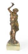 LATE NINETEENTH CENTURY FRENCH GILT-BRONZE FIGURE OF A CLASSICAL DANCING FEMALE, indistinctly signed