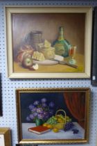 LILIAN AIREY (TWENTIETH CENTURY) TWO SIGNED STILL LIFE OIL PAINTINGS ‘Good Food’ on board 15 ¾” x 19