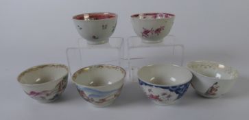 CHINESE PORCELAIN TEA BOWL AND SAUCERS WITH PALE FLORAL SPRAY AND SPRIGS, 4 CHINESE, early 19th