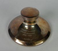 GEORGE V WEIGHTED SILVER PRESENTATION LARGE CAPSTAN INKWELL, of typical form with glass liner and