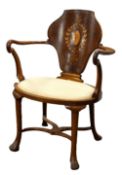 EDWARD VII WALNUT ARMCHAIR with marquetry laureate fan paterae and with gros- and petit-point