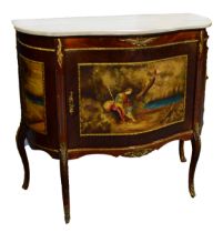 LOUIS XVI STYLE KINGWOOD AND STAINED BEECH MARBLE TOPPED SIDE CABINET wiht painted panels, 36in (