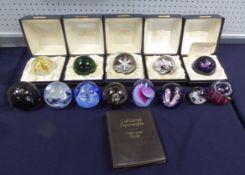 THIRTEEN CAITHNESS, SCOTTISH COLOURED GLASS PAPERWEIGHTS, mainly boxed, including Millennium