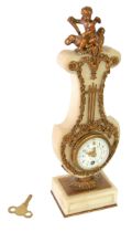 EARLY 20th CENTURY WHITE ALABASTER AND ORMOLU MANTEL CLOCK with French key wind movement, white