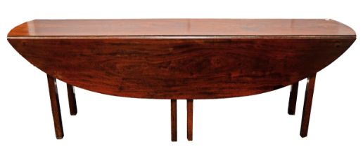 GEORGE III MAHOGANY WAKE TABLE, on square legs with moulded chamfers, 83in (211cm) long