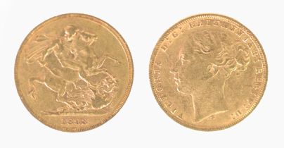 VICTORIAN 1883 GOLD FULL SOVEREIGN, young head and St George, Melbourne mint, (VF)